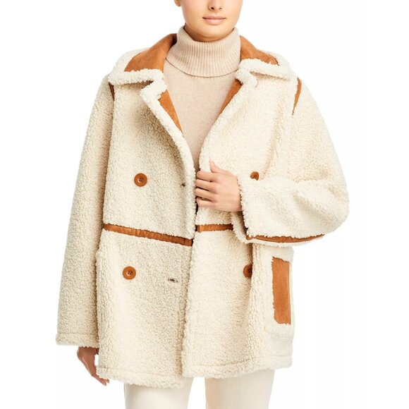 495$ STAND STUDIO Double-Breasted Faux Fur Chloe Jacket Size 34 FR/XS US Ivory - Picture 2 of 4